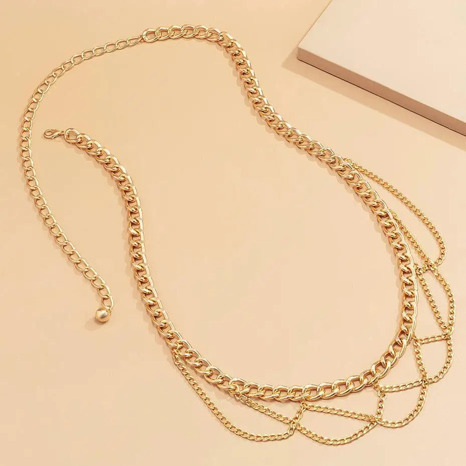 Gold-toned Pulledia Women’s Chain Belt with Cascading Strands for Personal Style