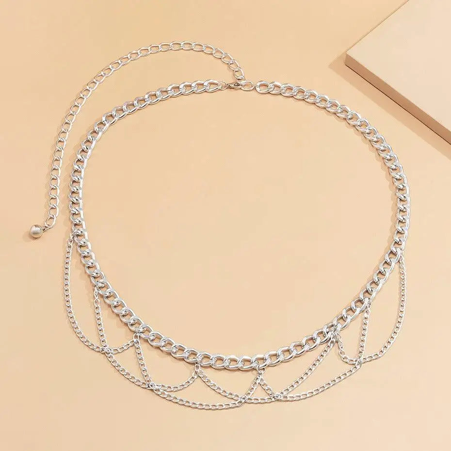 Silver Pulledia Women’s Chain Belt with Dangling Chains for Personal Style