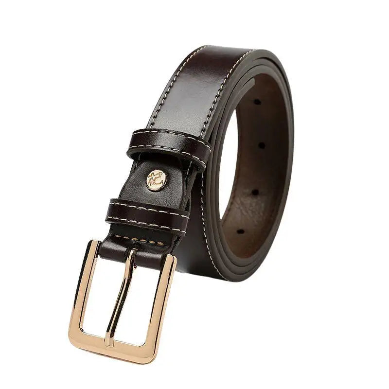 Benedicte Belt with Gold Buckle in Brown Leather for Elegant Fashion Accessory