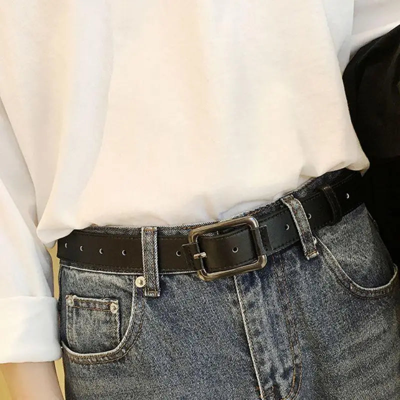 Black leather belt with a silver square metal buckle from Leather Belts with Square Metal Buckles