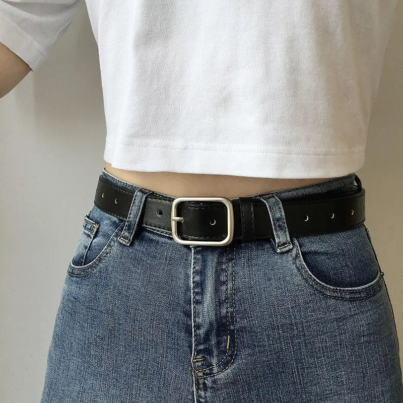 Elsa Faux Vegan Belt with Silver Buckle showcasing black leather design for elegant style