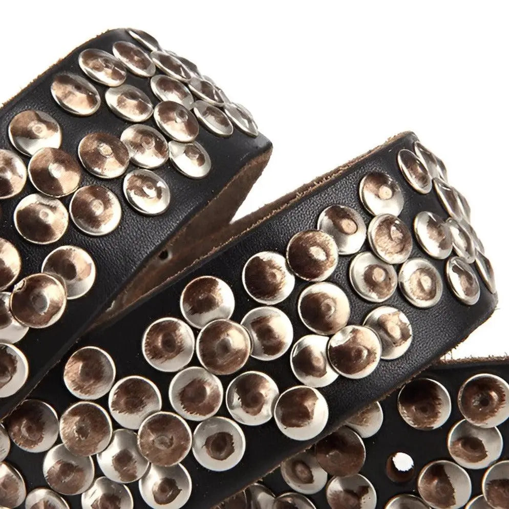 Andrea Belt black leather belt with silver studs for women or men
