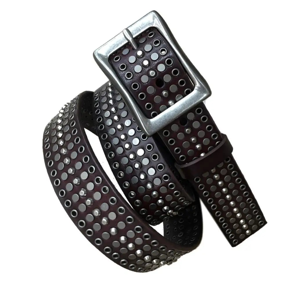 Genuine leather studded belt with silver studs and buckle for a stylish durable look