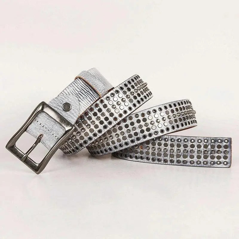 Silver studded belt made of genuine leather for a stylish and durable look