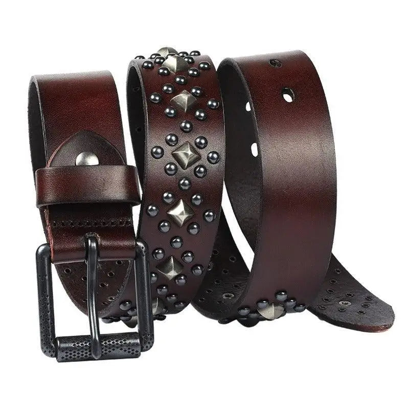 Kloeada studded belt in brown leather, stylish accessory from Kloeada Studded Belt Collection