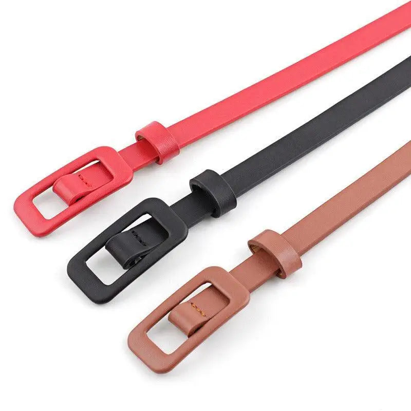 Airoro Belt set featuring three slim colorful leather and faux leather belts