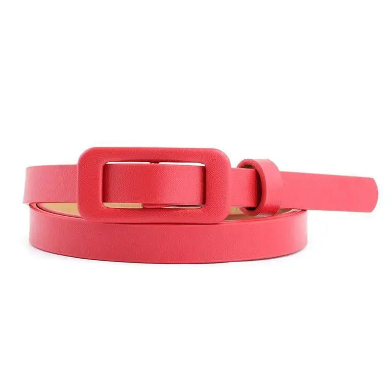 Red leather belt with square buckle from Airoro Belt Set featuring colorful leather options