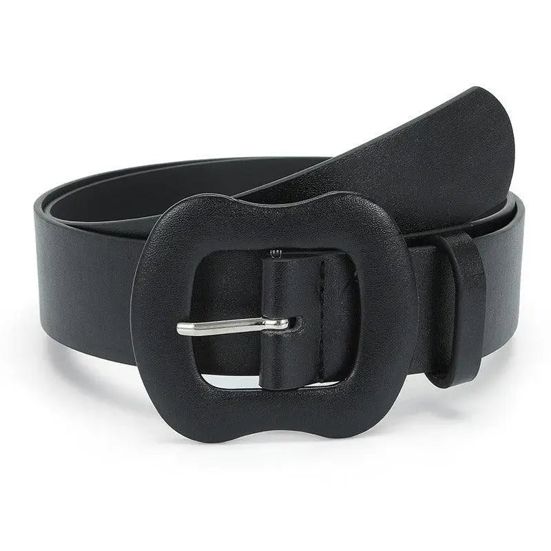 Black leather belt with a decorative buckle from the Colorful Leather Belts collection