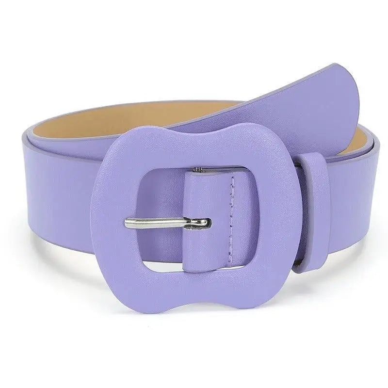Lavender-colored leather belt with decorative silver buckle from Colorful Leather Belts collection