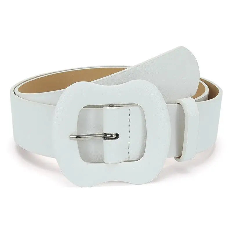 White leather belt with decorative buckle from Colorful Leather Belts with Decorative Buckles collection