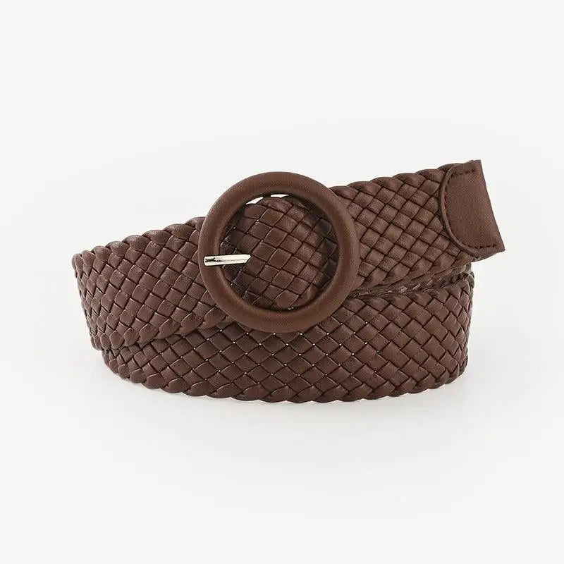 Brown woven belt with round buckle from Assorted Braided Belts for Casual Wear