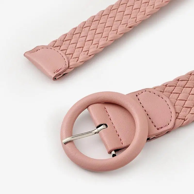 Pink braided belt with round buckle from Assorted Braided Belts for Casual Wear