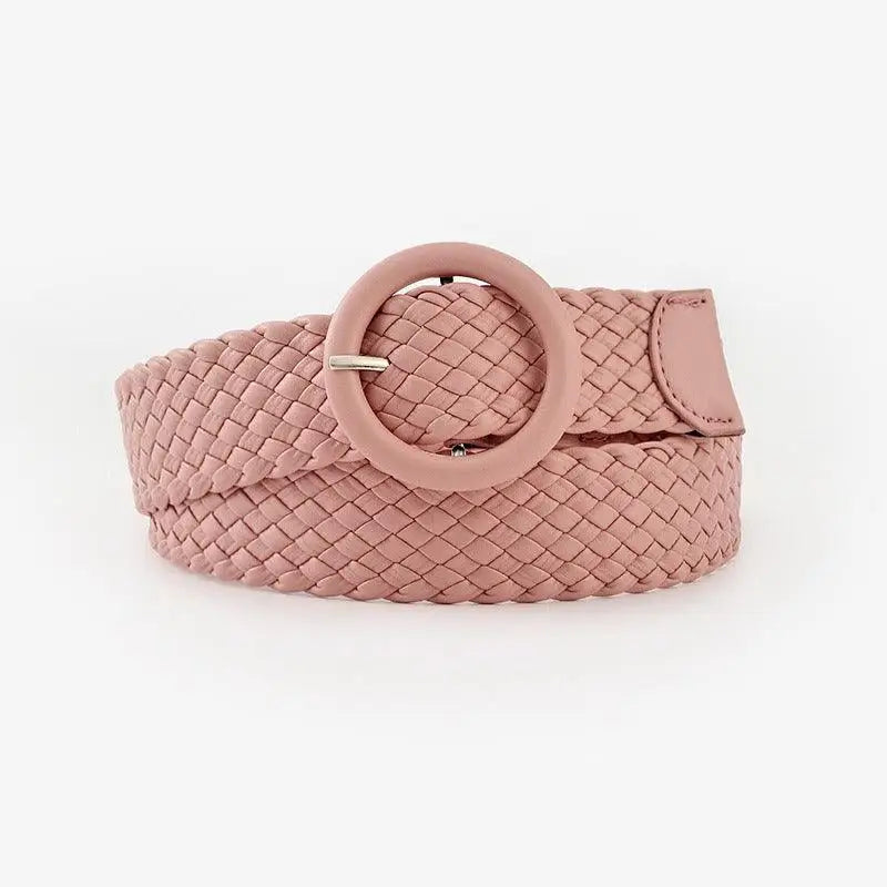 Pink woven belt with circular buckle from Assorted Braided Belts for casual wear