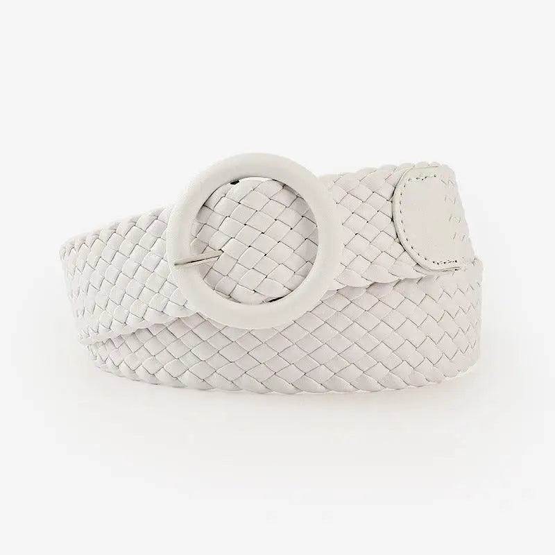 White woven belt with rounded buckle from Assorted Braided Belts for Casual Wear