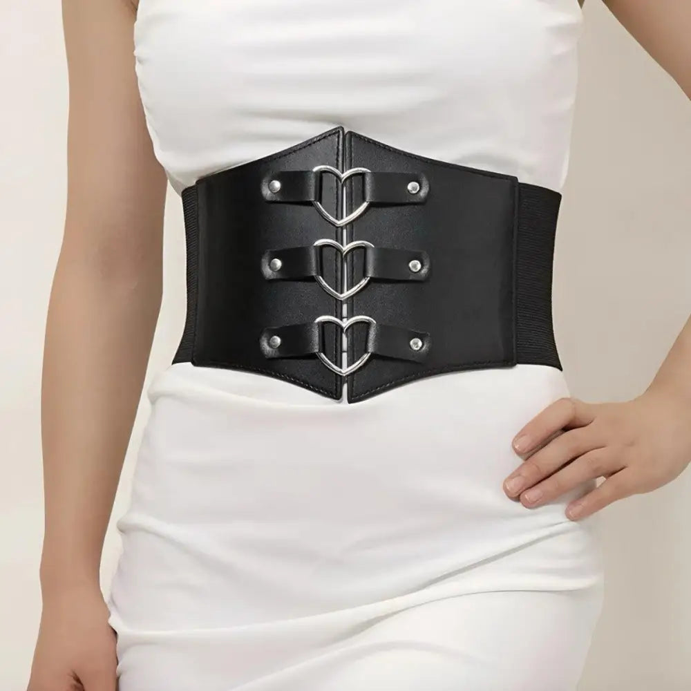 Black Ivy Corset Belt with Heart-Shaped Buckles, stylish accessory for corset belt enthusiasts