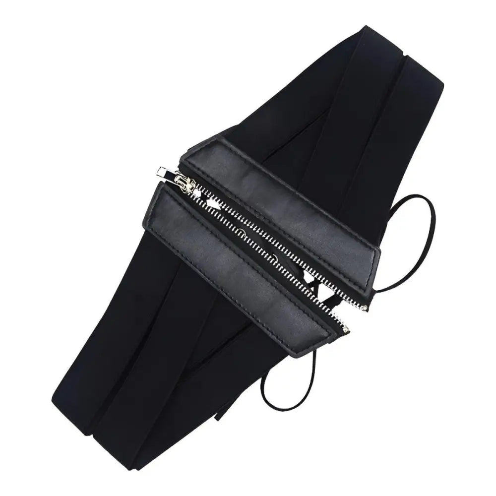 Black elastic waist belt with zipper detail, ideal for stylish corset belt fashion