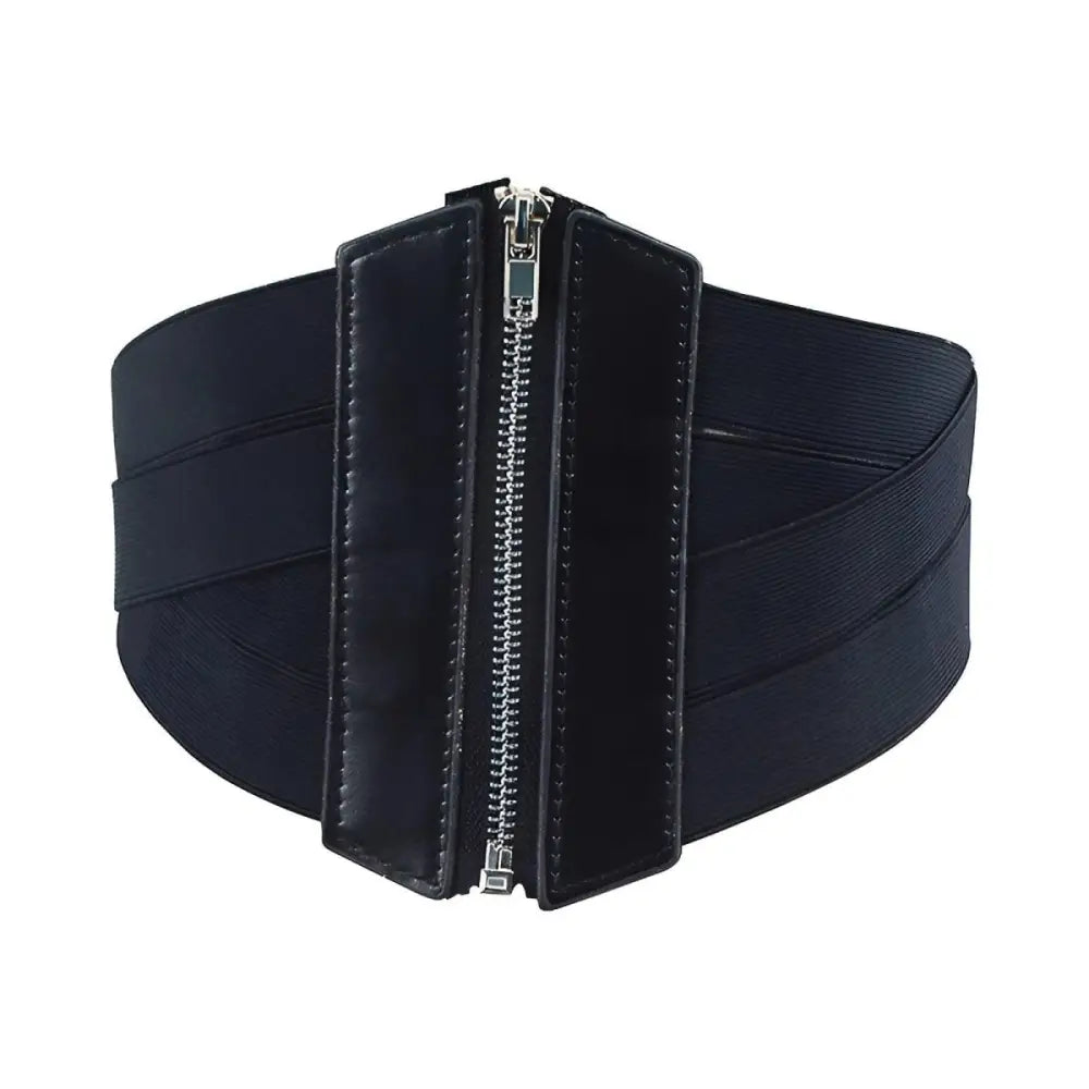 Black elastic corset belt with zipper for elegant waist styling