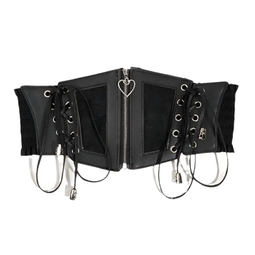 Black Corset Belt with Zipper and Lace-Up Sides, Stylish Waist Accessory
