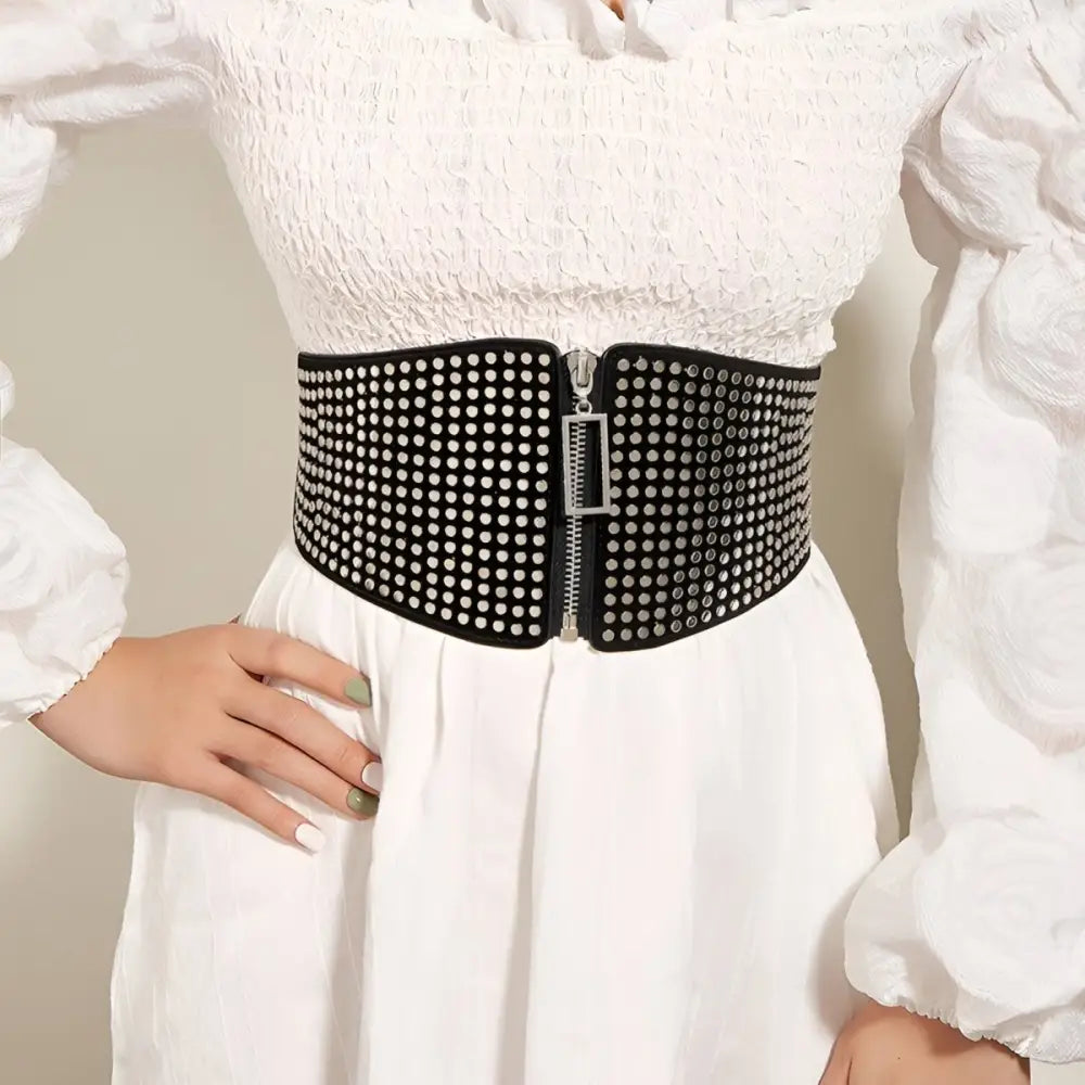 Nolwenn Zip Corset with Studded Design, Zip Corset Belt for Elegant Style