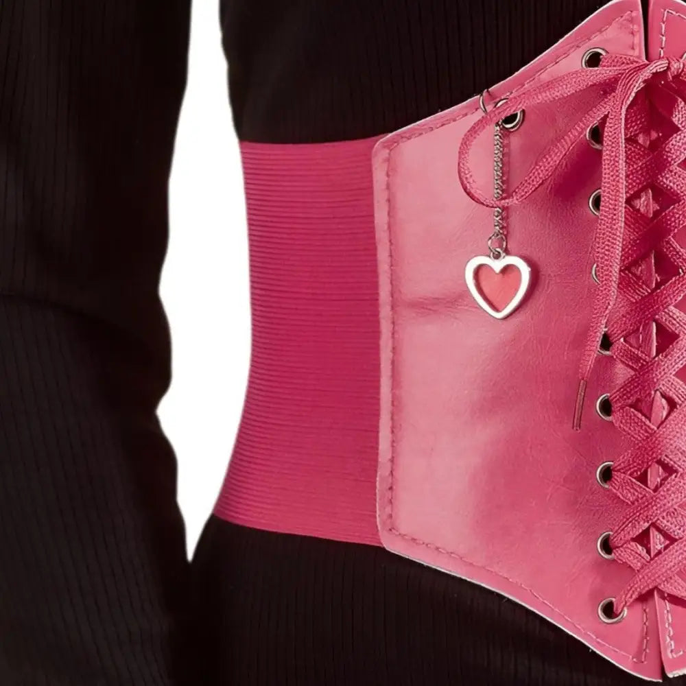 Pink Heidi Corset Belt with Heart Charms, elegant corset belt accessory for stylish outfits