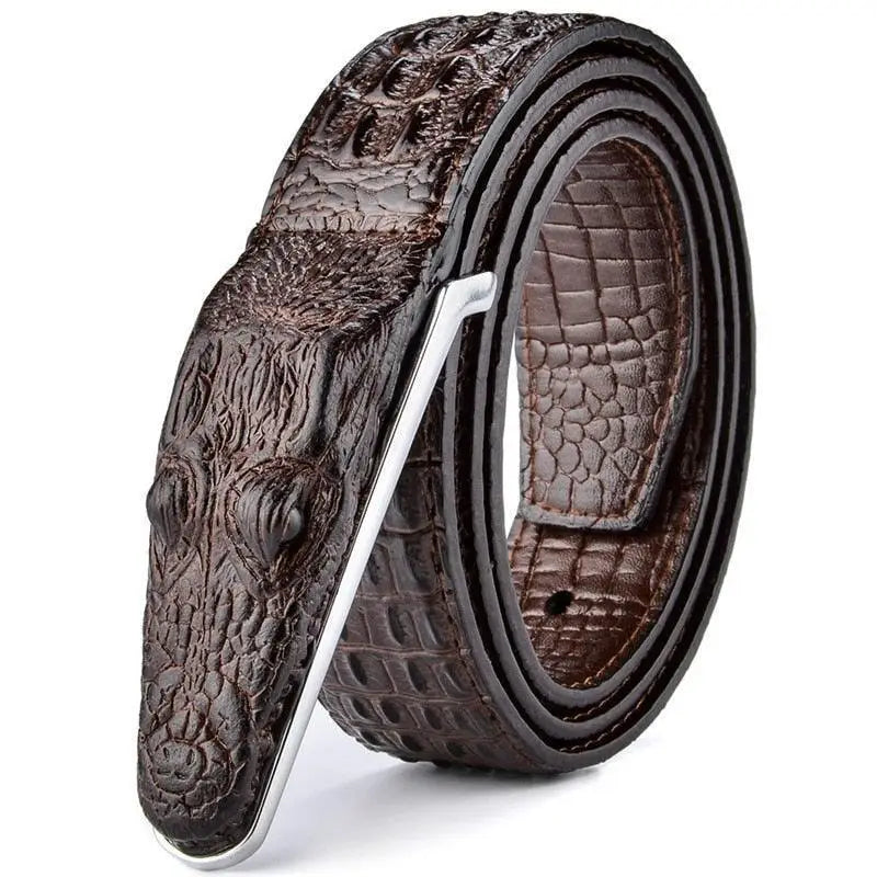 Brown crocodile head belt showcasing premium men’s belt in crocodile leather by Enokur