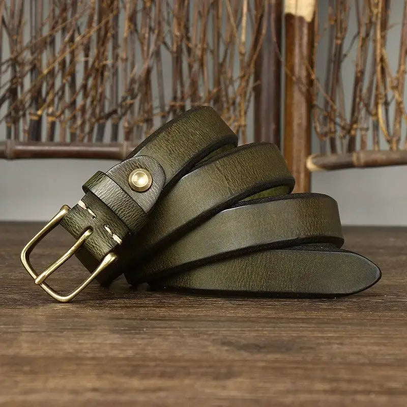 Olive green leather belt with brass buckle from Assorted Leather Belts collection