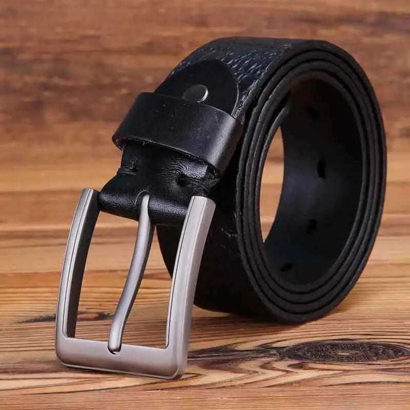 Black leather belt with silver buckle suitable for casual and formal wear
