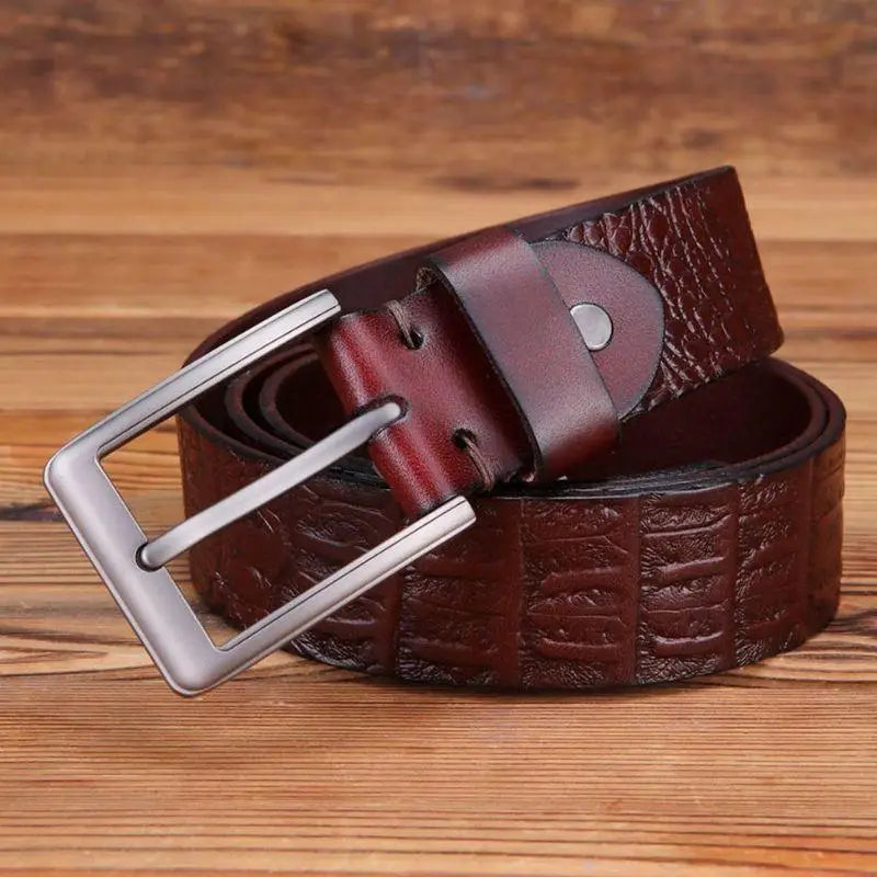 Brown leather belt with silver buckle suitable for casual and formal wear