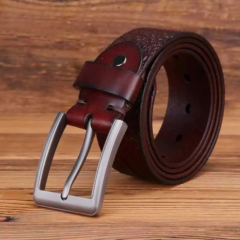 Burgundy leather belt with silver buckle suitable for casual and formal wear