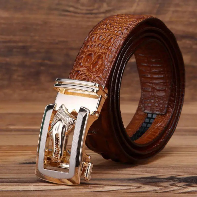 Brown crocodile-patterned Ravil Belt with gold buckle from Ravil Belt Set
