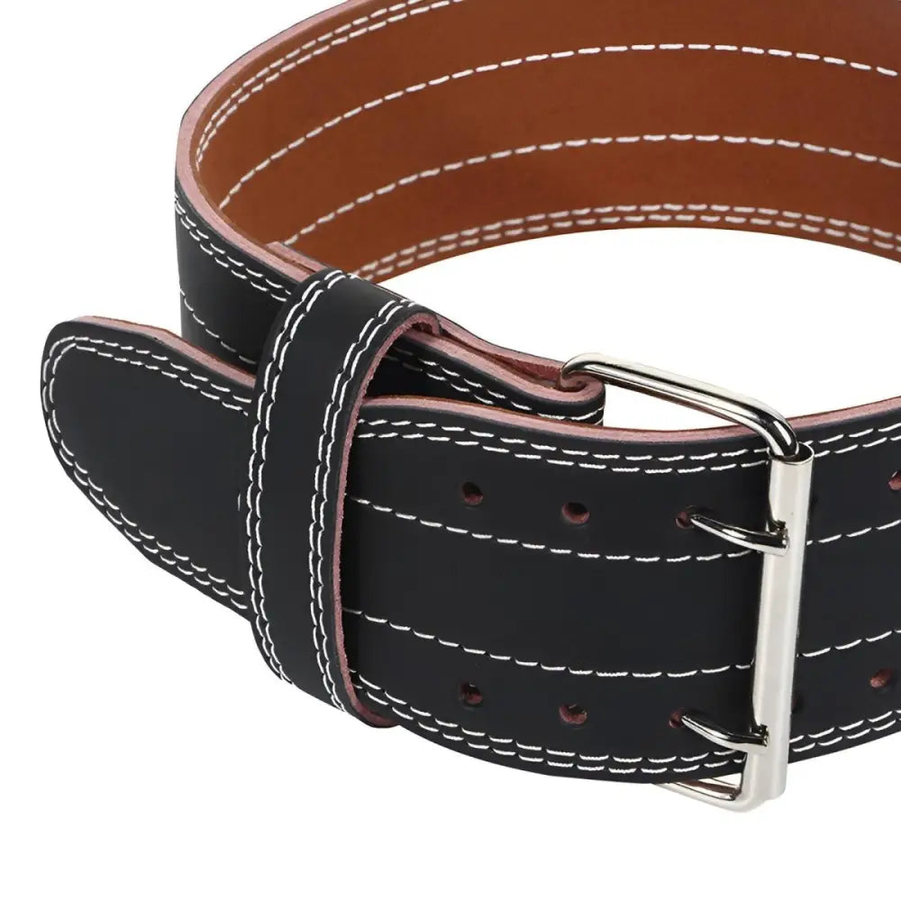 Black Leather Weightlifting Belt for support and durability during strength training