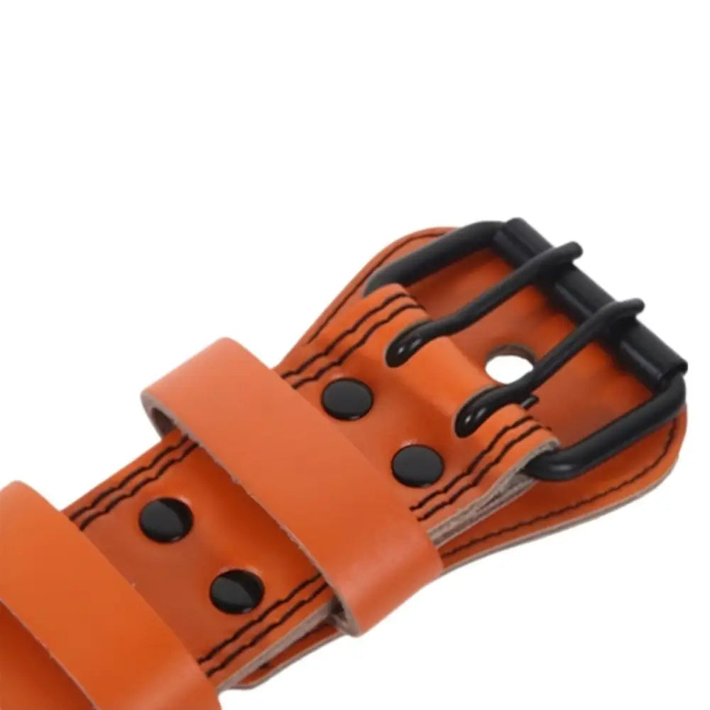 Orange leather power belt with black buckle from Lilian Leather Power line