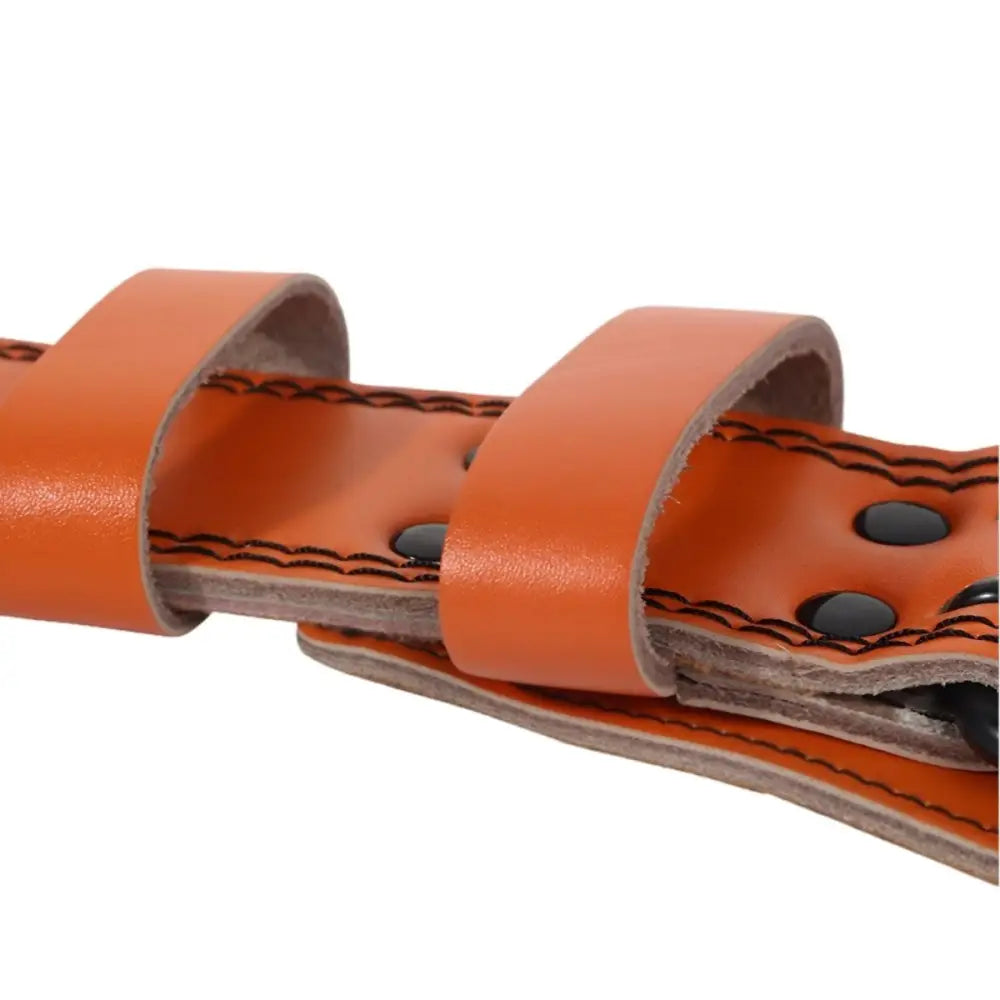 Lilian Leather Power Belt in Orange and Black with Black Stitching for Weightlifting