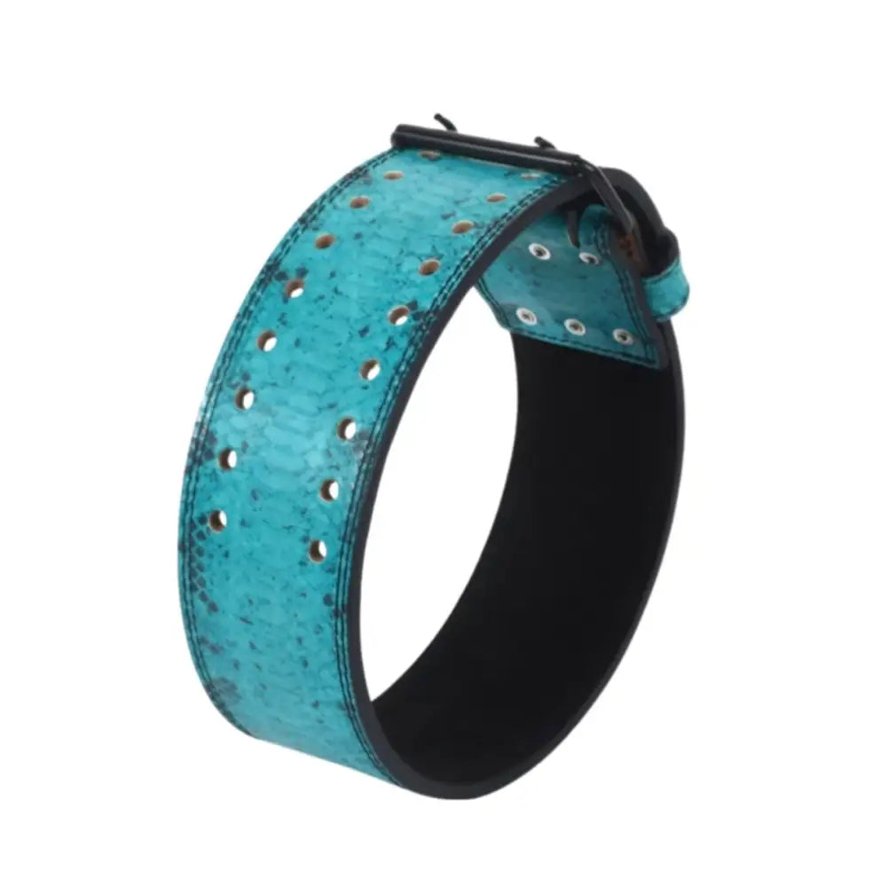 Turquoise Armell Leather Powerlifting Belt with Snakeskin Design, durable leather powerlifting belt