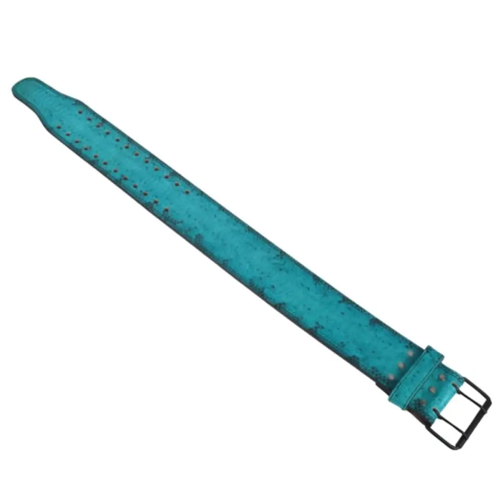 Turquoise Armell Leather Powerlifting Belt with Snakeskin Design and buckle