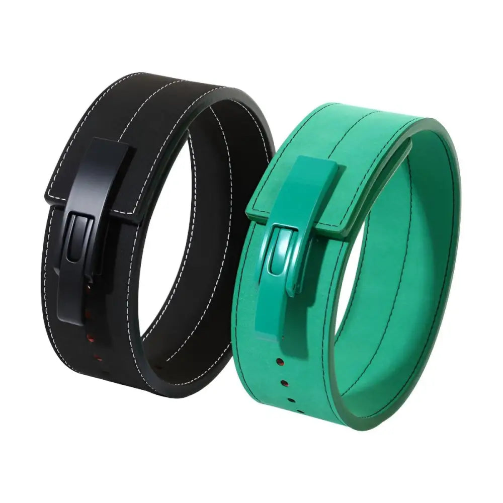 Black and Green Leather Powerlifting Belt with Lever Buckle for optimal support