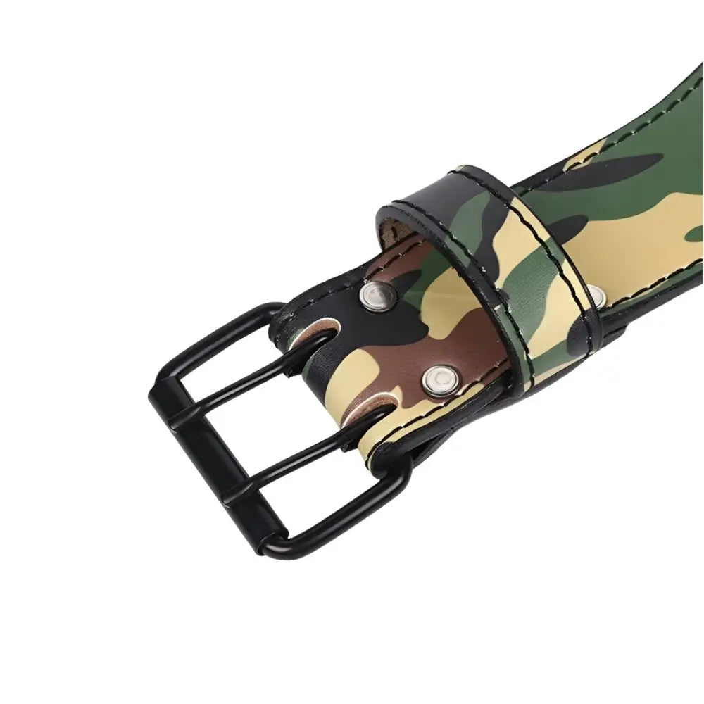 Camouflage support belt with black buckle, ideal for Weightlifting and Strength Training