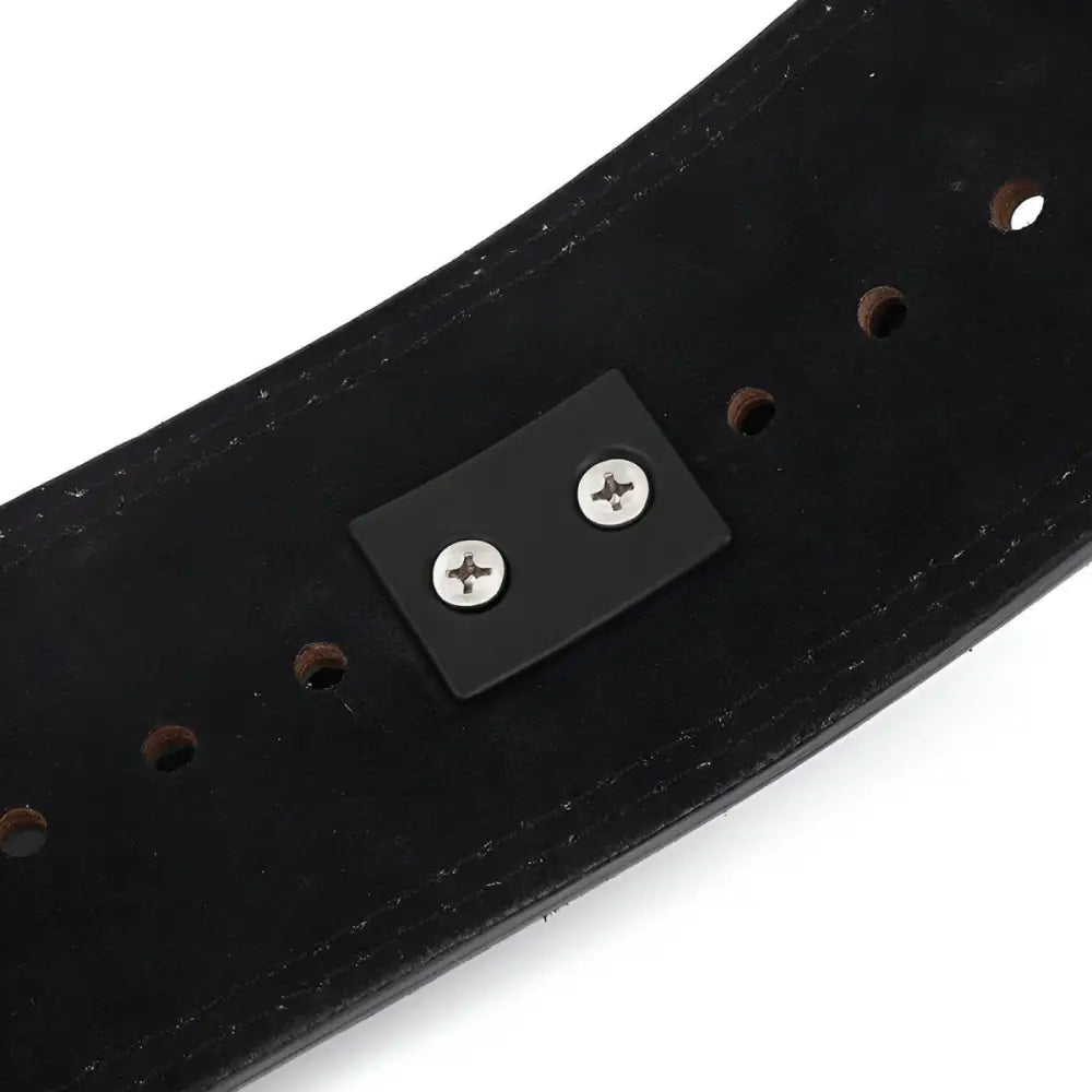 Amaury Leather Power Belt with black leather and screw accents for durable style