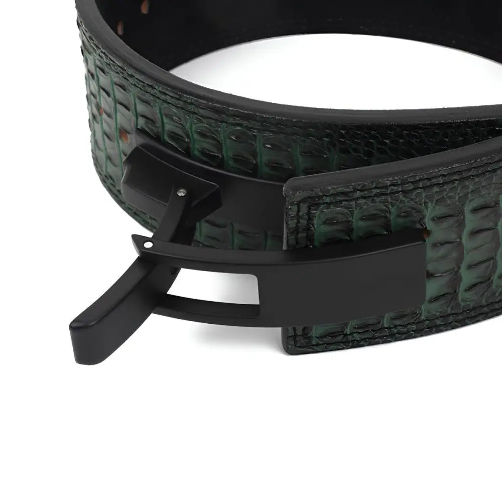Green crocodile-patterned Amaury Leather Power Belt with black buckle