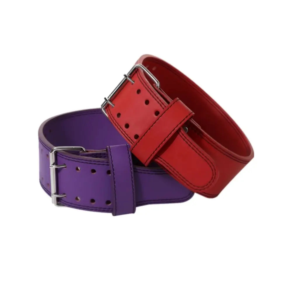 Omer Leather Lifting Belt in purple and red leather for optimal weightlifting support