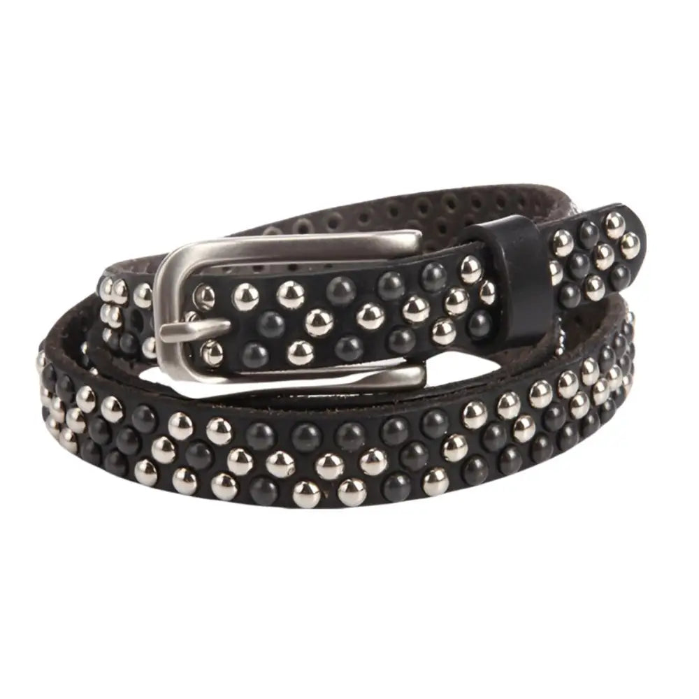 Black studded leather belt showcasing a stylish accessory for personal style