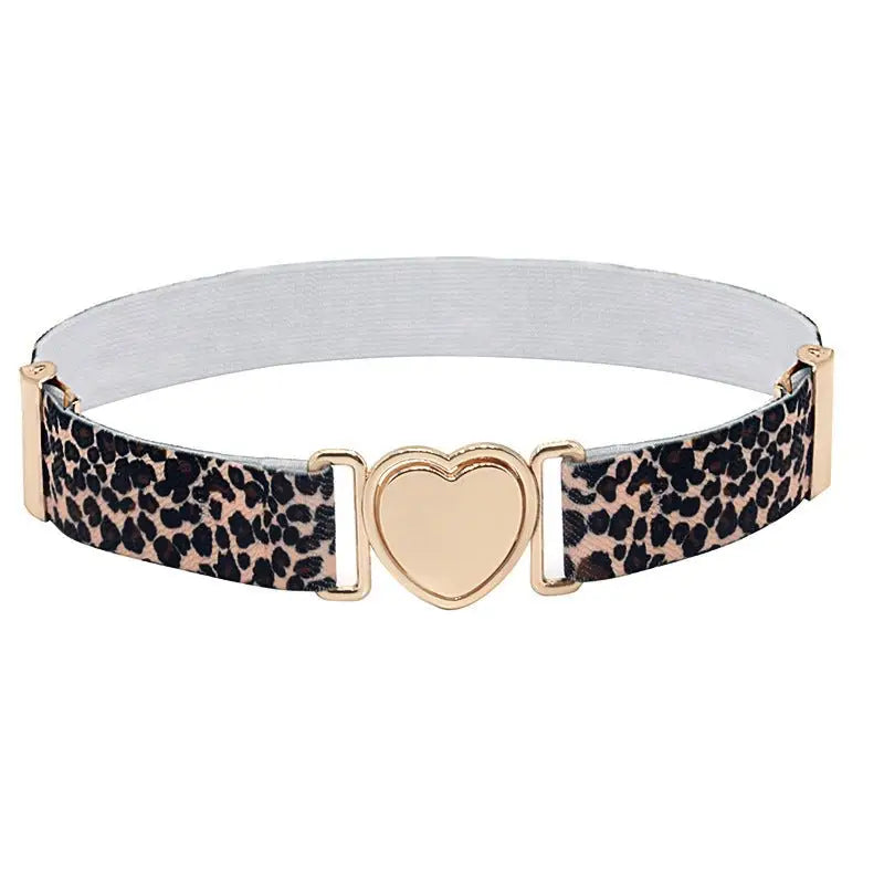 Leopard print elastic belt with heart-shaped buckle from Assorted Elastic Belts collection