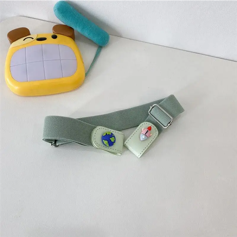 Elastic belt with planet and rocket clasps for Children’s Denim Shorts featuring cartoon button