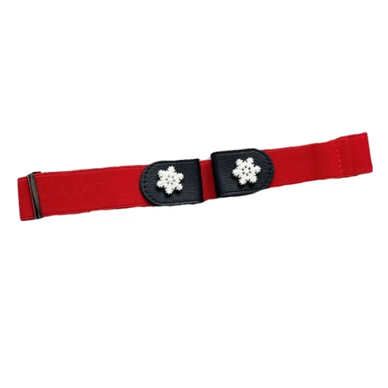 Apolline belt with red elastic material and snowflake clasps featuring Santa embellishments