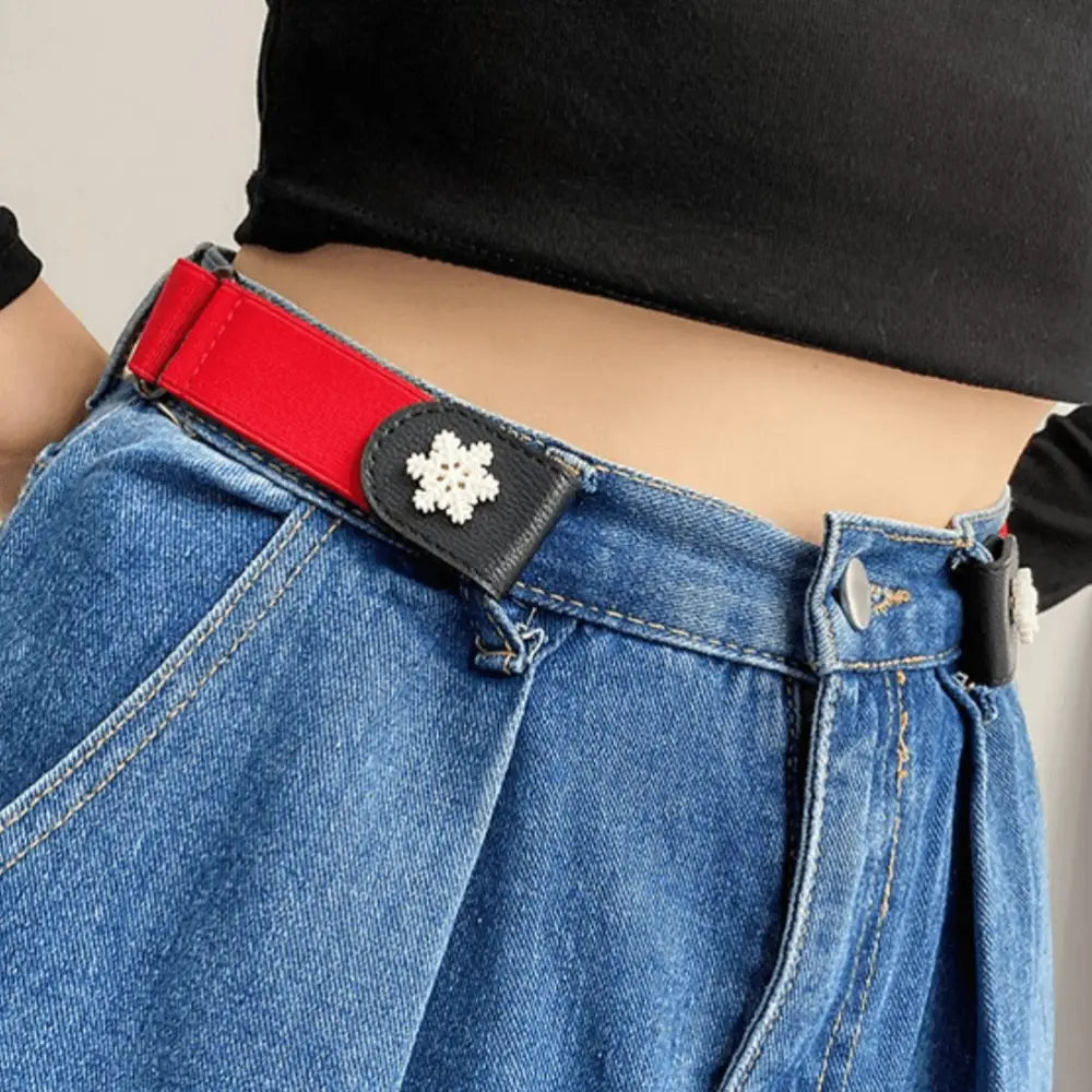Apolline belt with red and black design featuring snowflake and Santa Claus embellishments