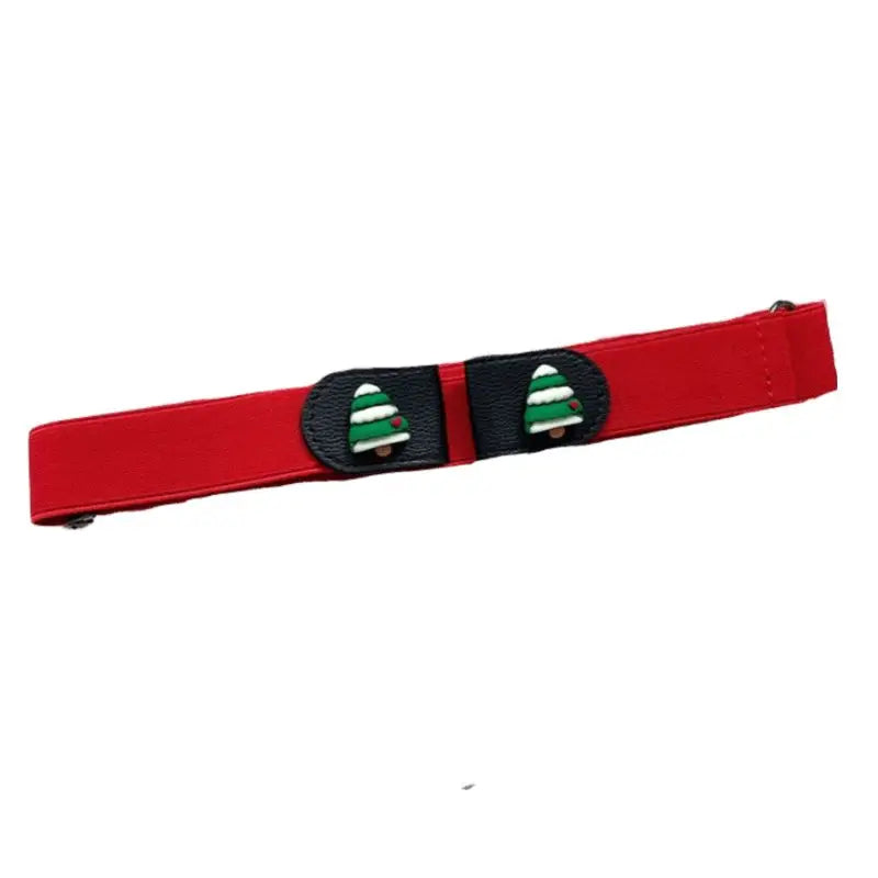 Apolline belt with red elastic design featuring Christmas tree, snowflake, and Santa accents