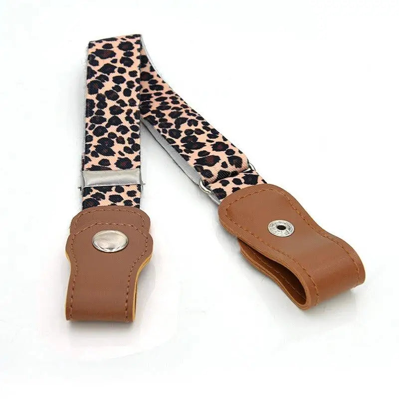 Arcanix belt with leopard print and brown leather ends for denim shorts or suspenders