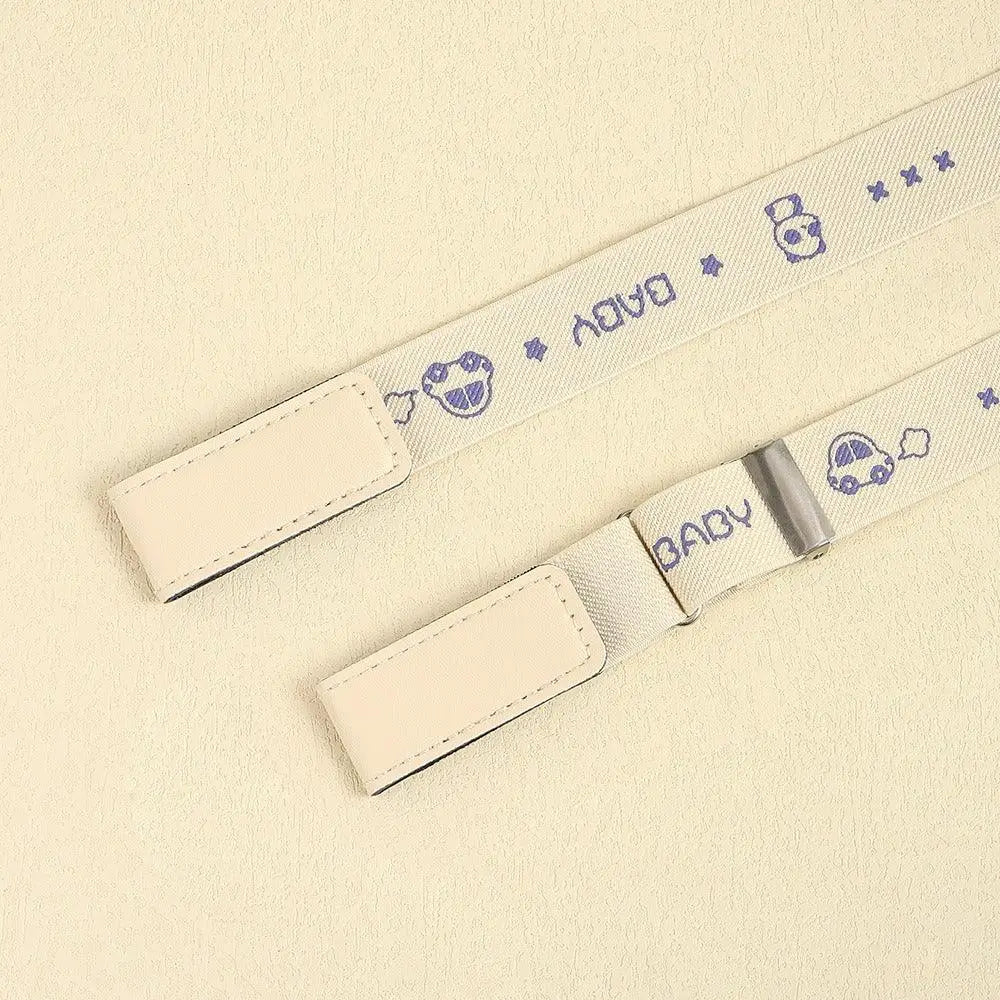 Baby-themed patterned belt featuring an Erwin buckle-free belt design for casual style