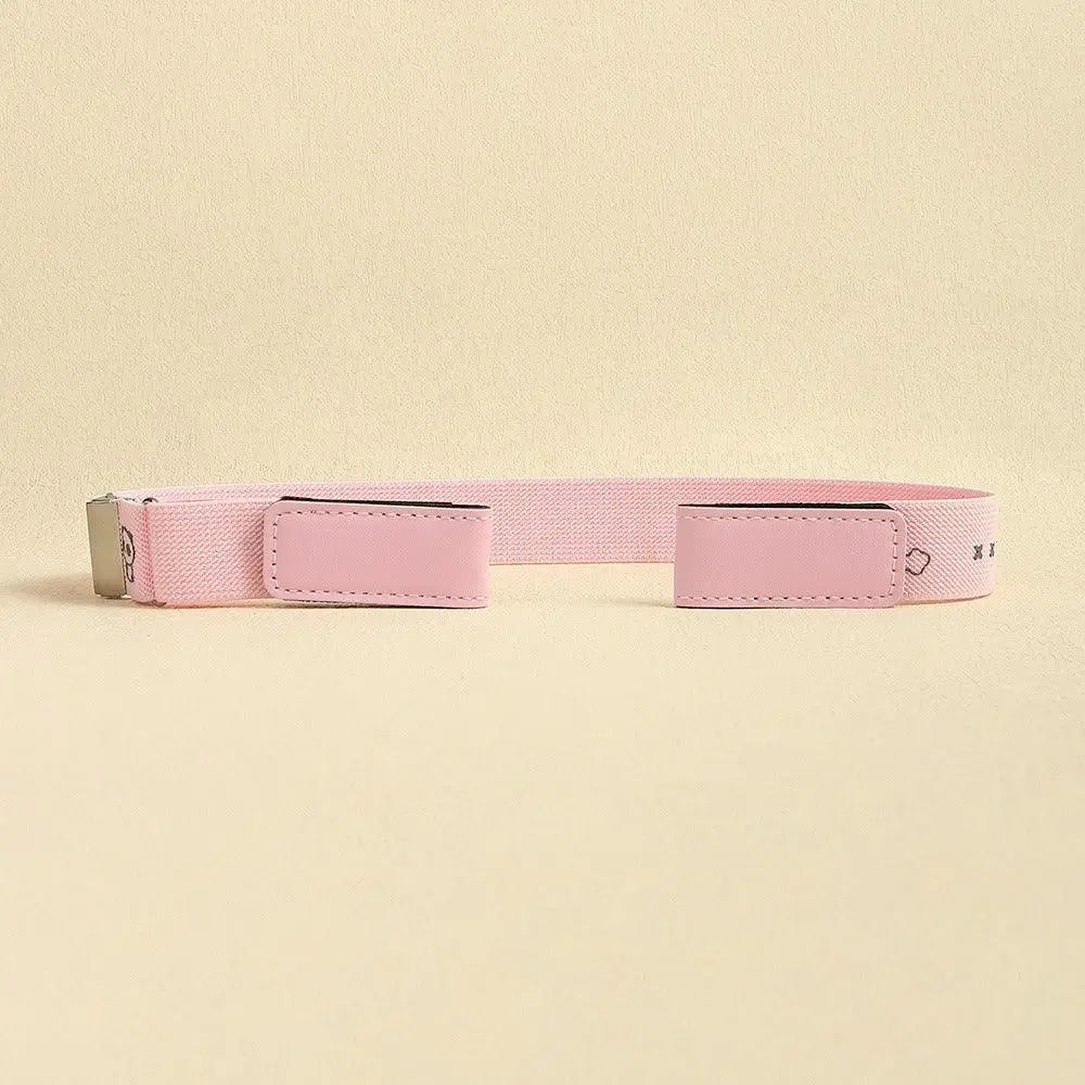 Pink canvas belt featuring Erwin buckle-free belt design for stylish denim shorts