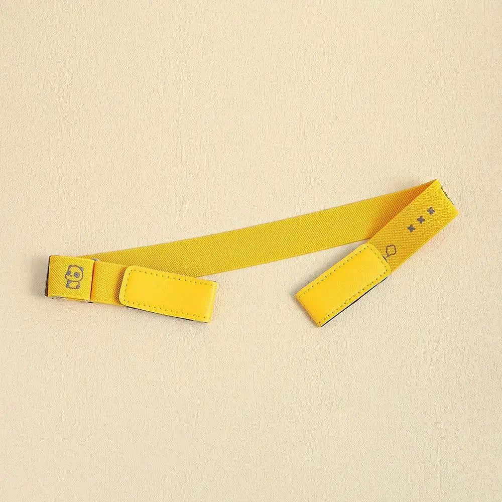 Yellow adjustable strap for the Erwin Buckle-Free Belt on Light Blue Denim Shorts
